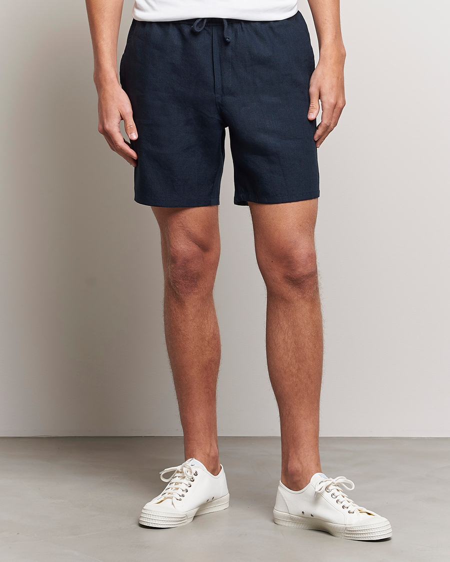 Homme | Shorts | A Day's March | Ipu Drawstring Linen Shorts Navy