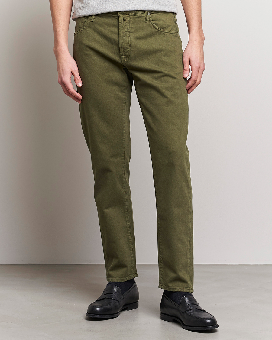 Homme | Pantalons | Incotex | Cotton Stretch 5-Pocket Pants Military Green