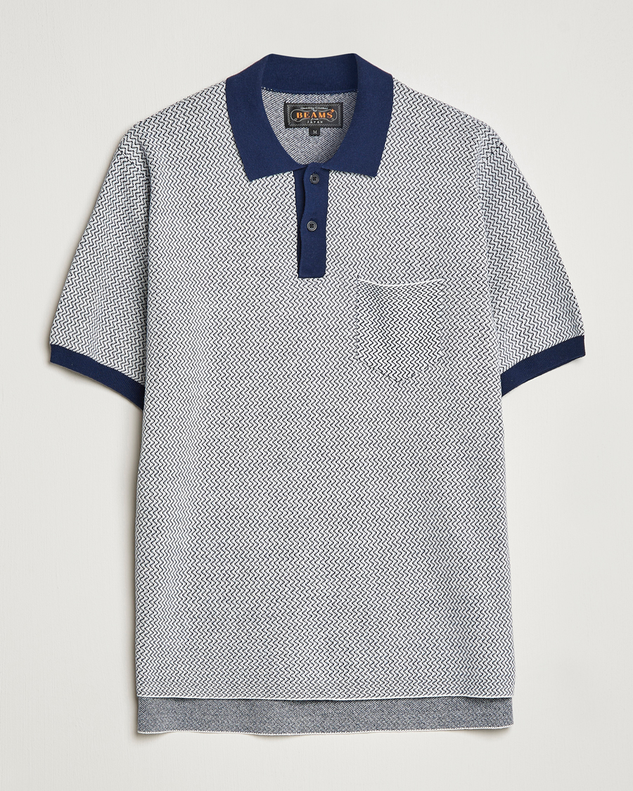 Homme | Polos | BEAMS PLUS | Two-Tone Jacquard Polo Navy