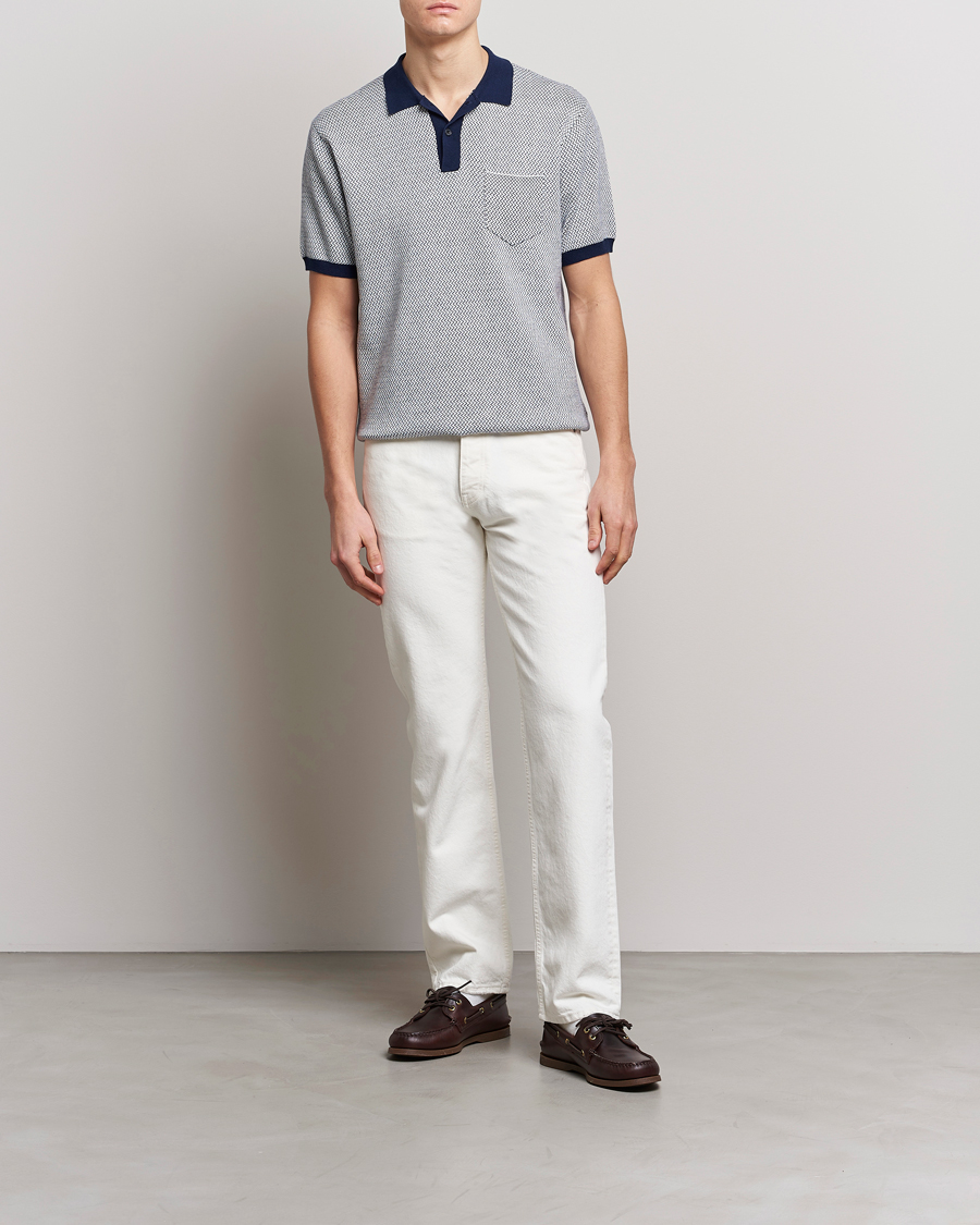 Homme | Polos | BEAMS PLUS | Two-Tone Jacquard Polo Navy