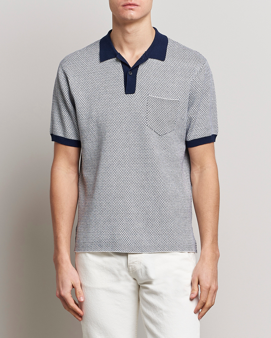 Homme | Polos | BEAMS PLUS | Two-Tone Jacquard Polo Navy