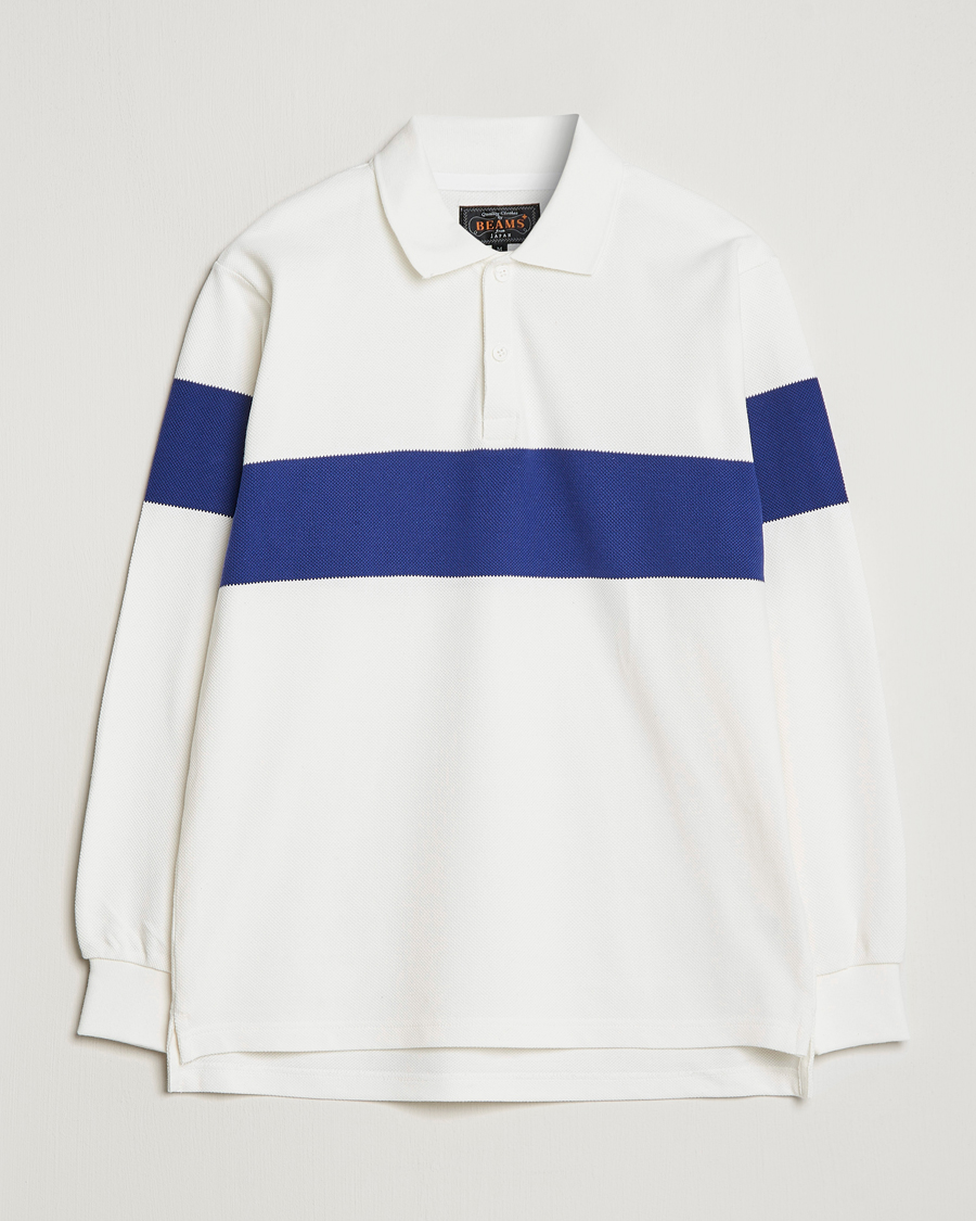 Homme | Pulls Et Tricots | BEAMS PLUS | Panel Stripe Long Sleeve Polo White