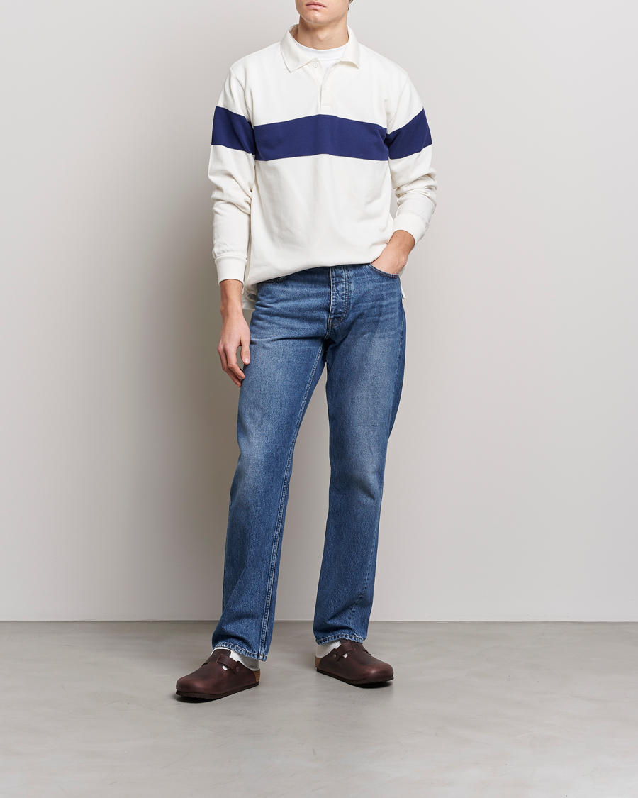 Homme | Pulls Et Tricots | BEAMS PLUS | Panel Stripe Long Sleeve Polo White
