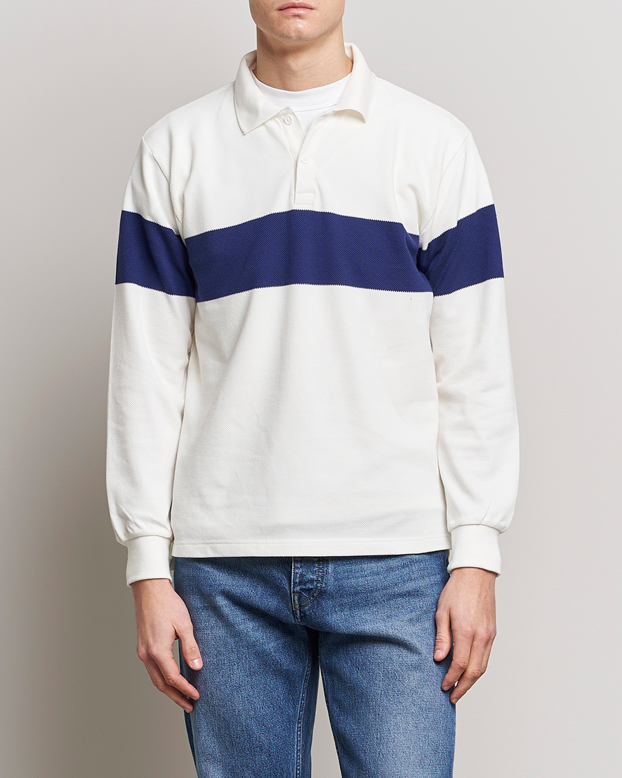 Homme | Pulls Et Tricots | BEAMS PLUS | Panel Stripe Long Sleeve Polo White