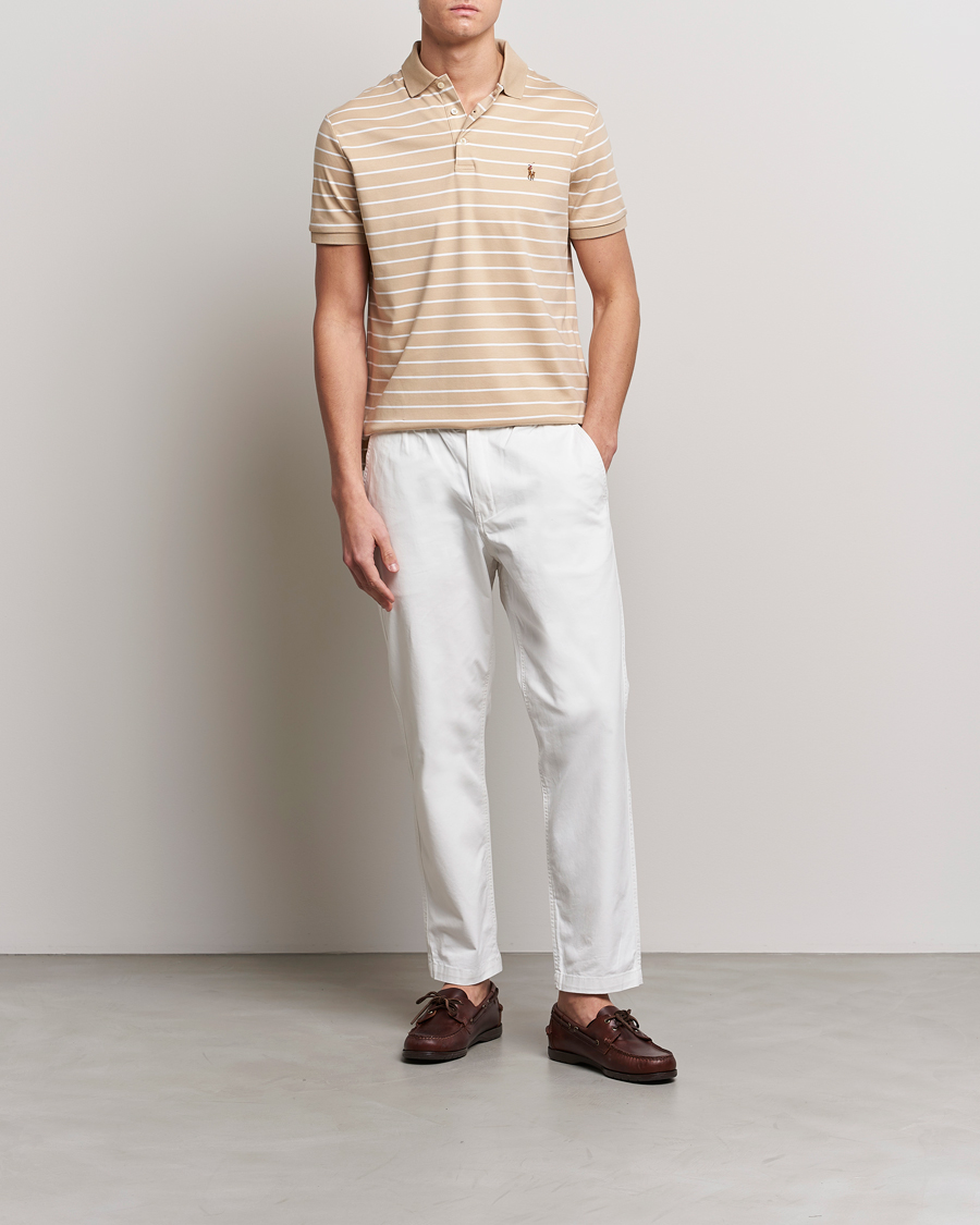 Homme | Polos | Polo Ralph Lauren | Luxury Pima Cotton Striped Polo Sand Dune/White