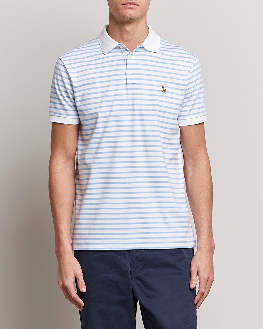 Homme | Polos | Polo Ralph Lauren | Luxury Pima Cotton Striped Polo White/Austin Blue