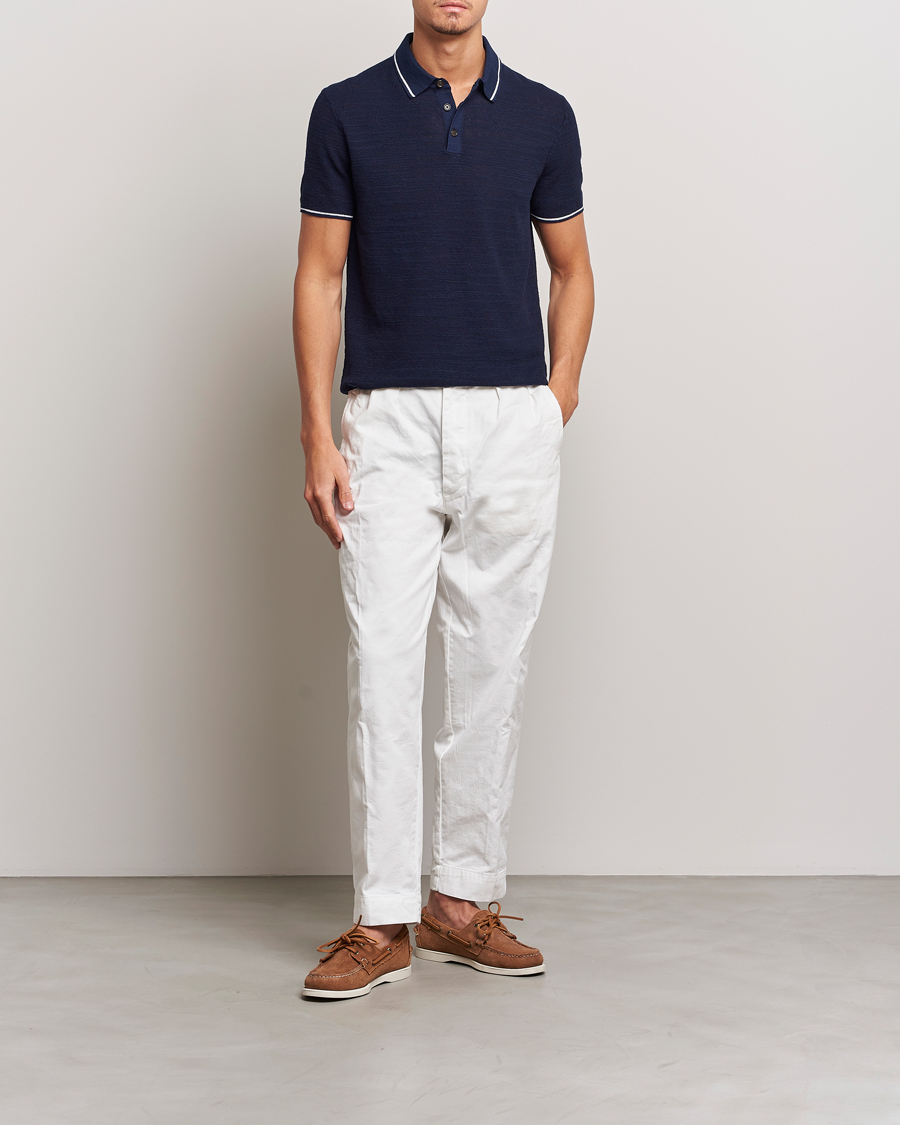 Homme | Polos | Polo Ralph Lauren | Cotton/Linen Textured Polo Bright Navy