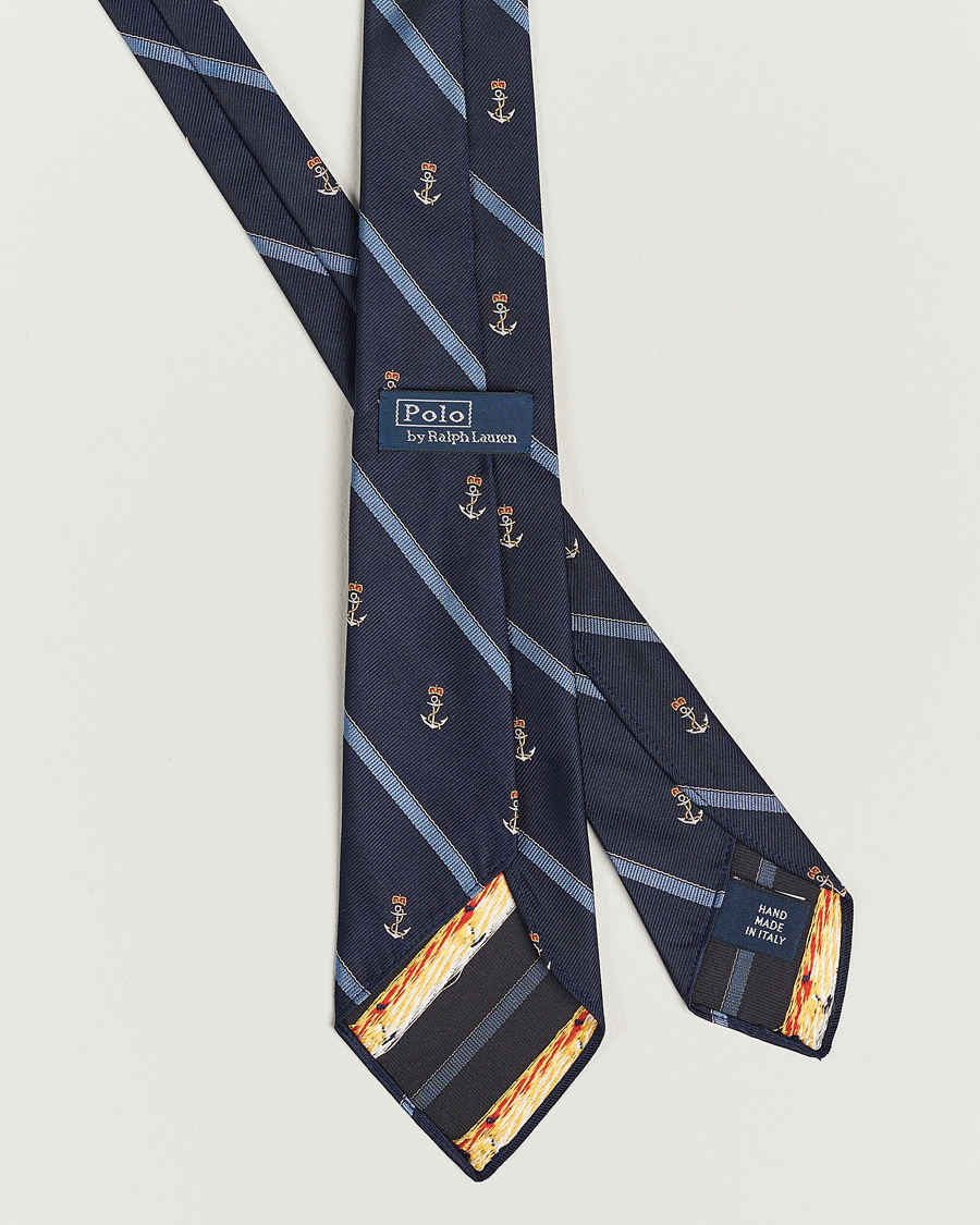 Homme | Polo Ralph Lauren Vintage Striped Anchor Tie Navy/Blue | Polo Ralph Lauren | Vintage Striped Anchor Tie Navy/Blue