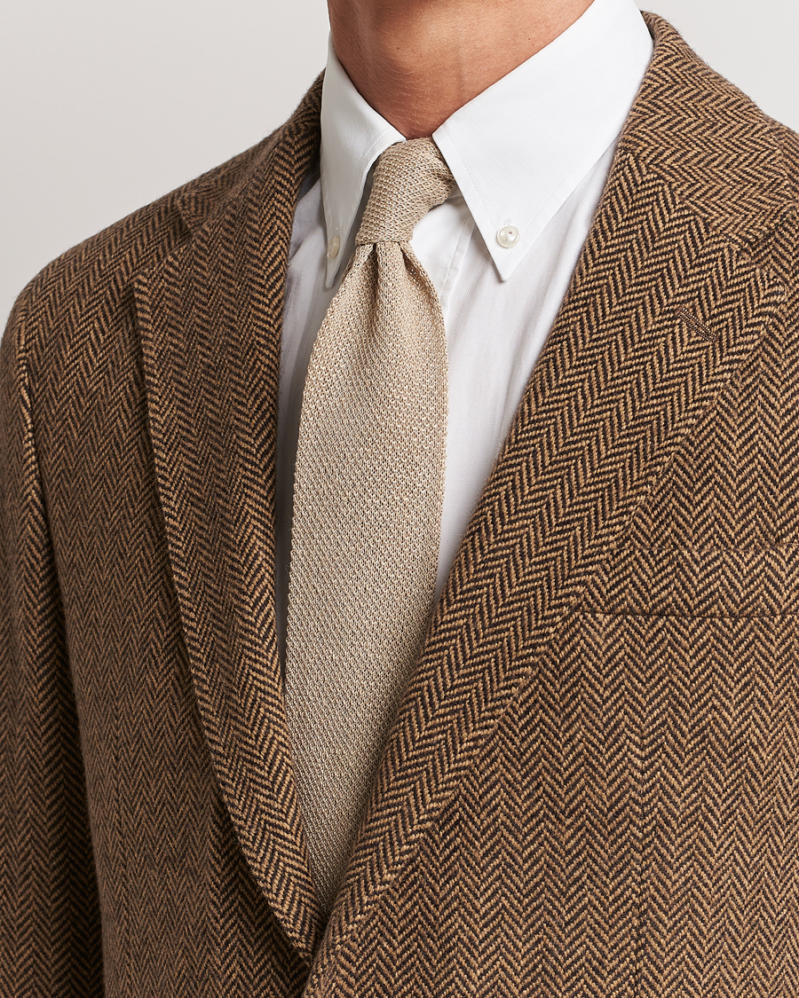 Homme | Polo Ralph Lauren Linen Knitted Tie Tan | Polo Ralph Lauren | Linen Knitted Tie Tan