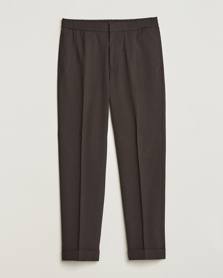 Homme | Pantalons | Tiger of Sweden | Taven Drawstring Wool Trousers Coffee