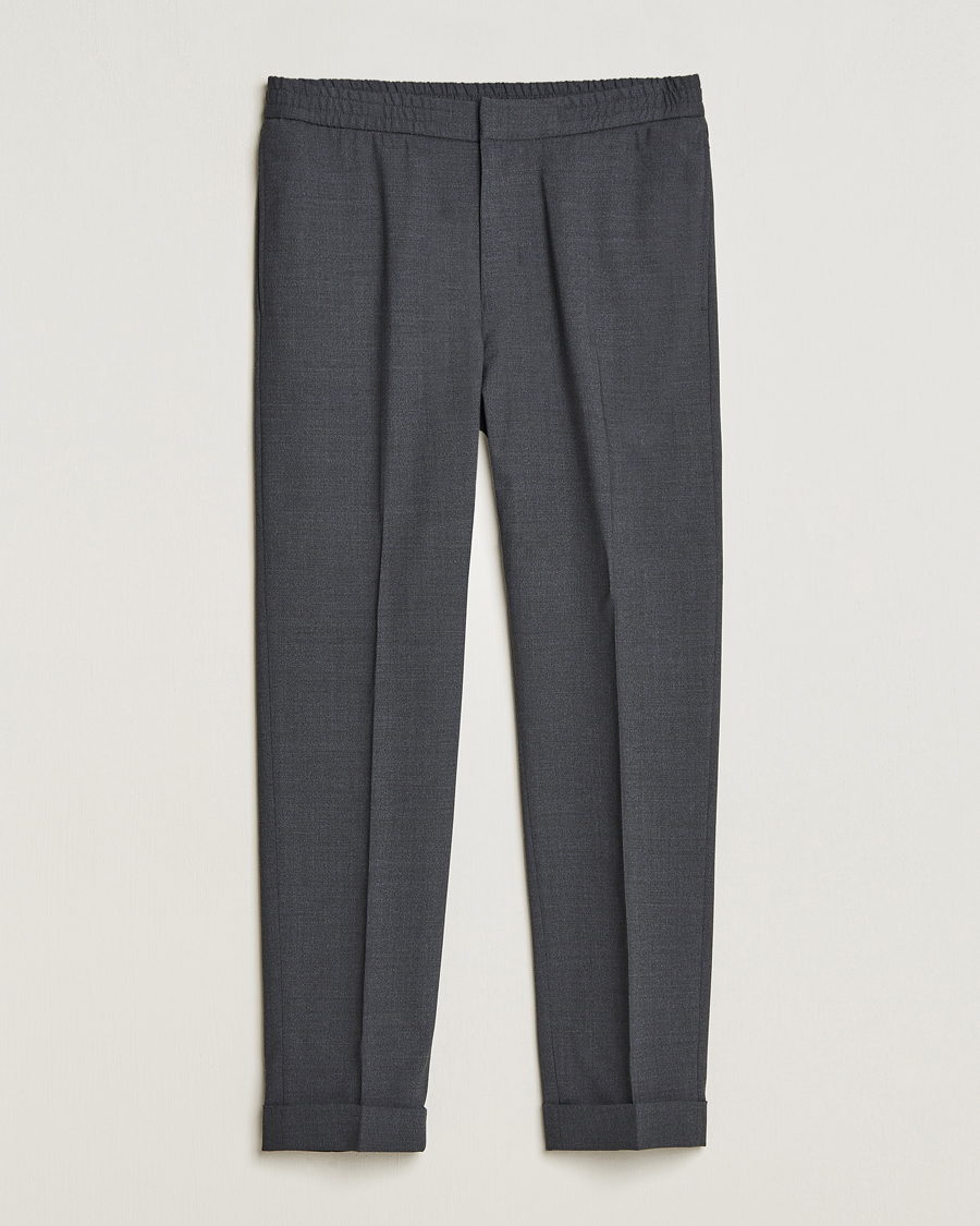 Homme | Pantalons | Tiger of Sweden | Taven Drawstring Wool Trousers Dark Grey Melange