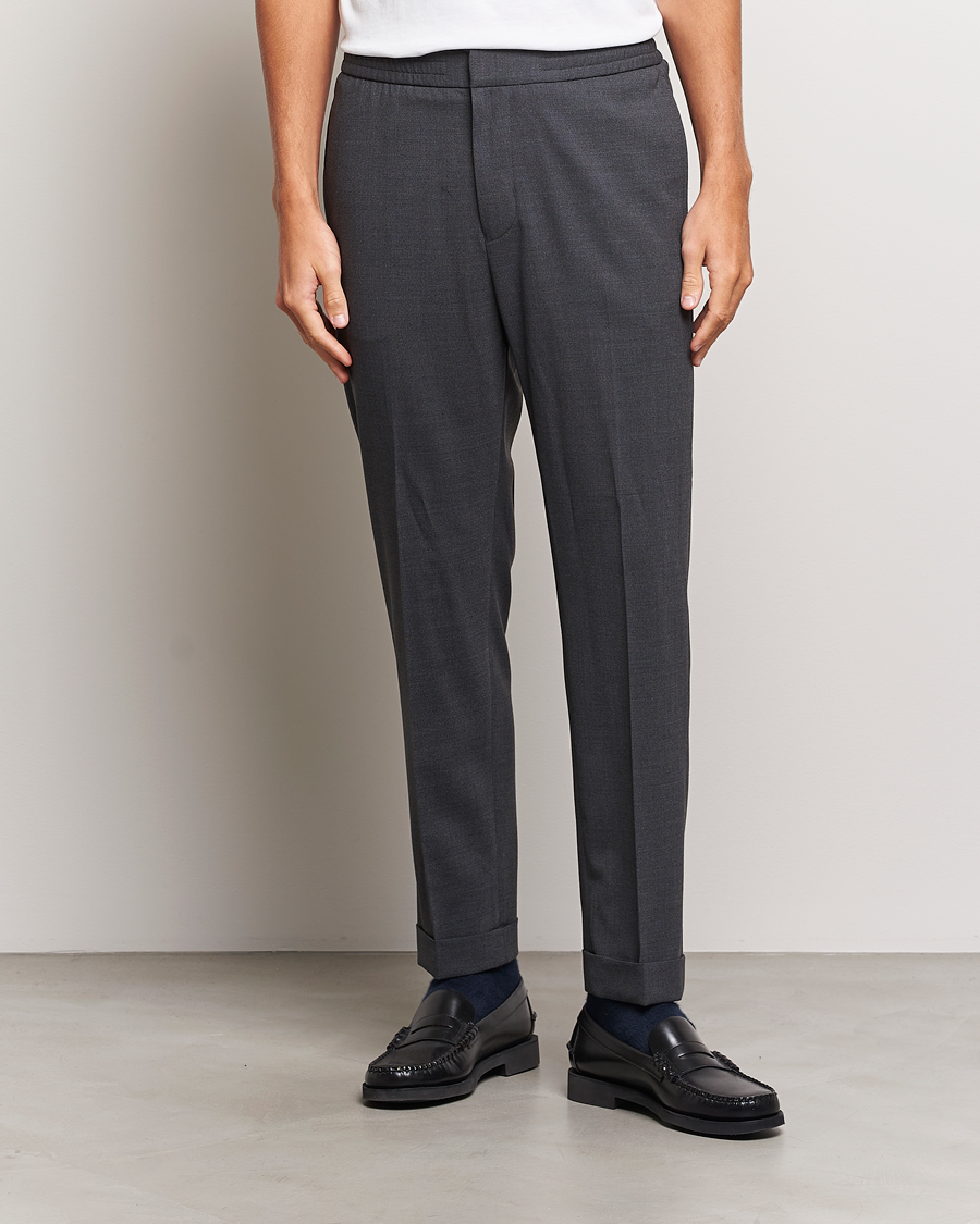 Homme | Pantalons | Tiger of Sweden | Taven Drawstring Wool Trousers Dark Grey Melange