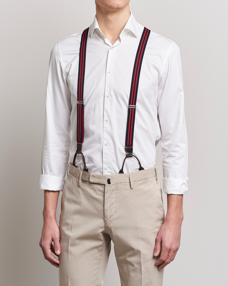 Homme | Stylesegment formal | Albert Thurston | Elastic Narrow Stripe Braces 25mm Navy/Red