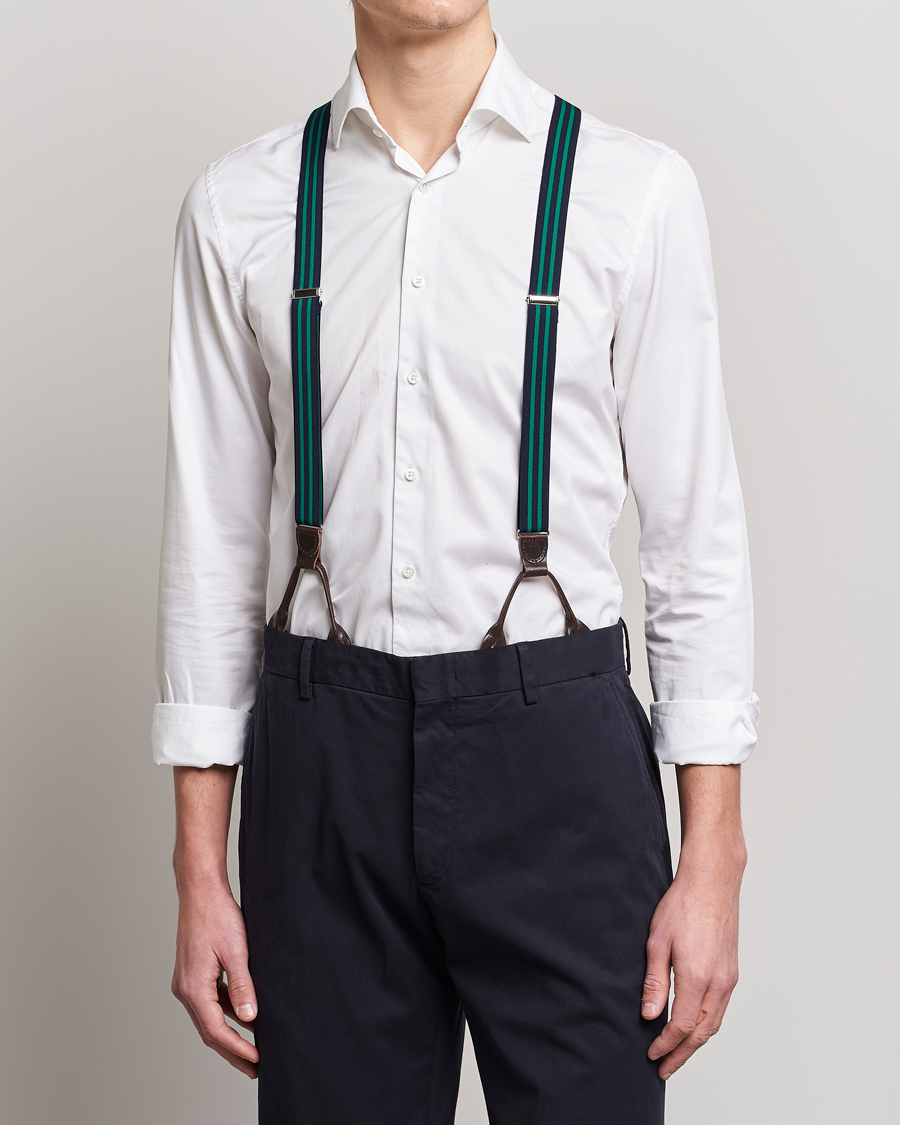 Homme | Stylesegment formal | Albert Thurston | Elastic Narrow Stripe Braces 25mm Navy/Green