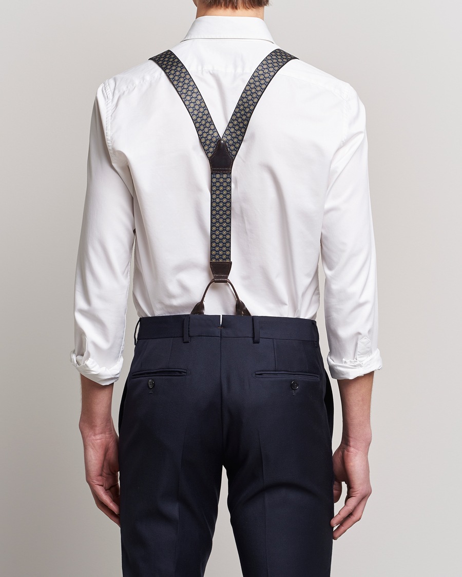 Homme | Albert Thurston Elastic Medallion Printed Braces 35mm Blue | Albert Thurston | Elastic Medallion Printed Braces 35mm Blue