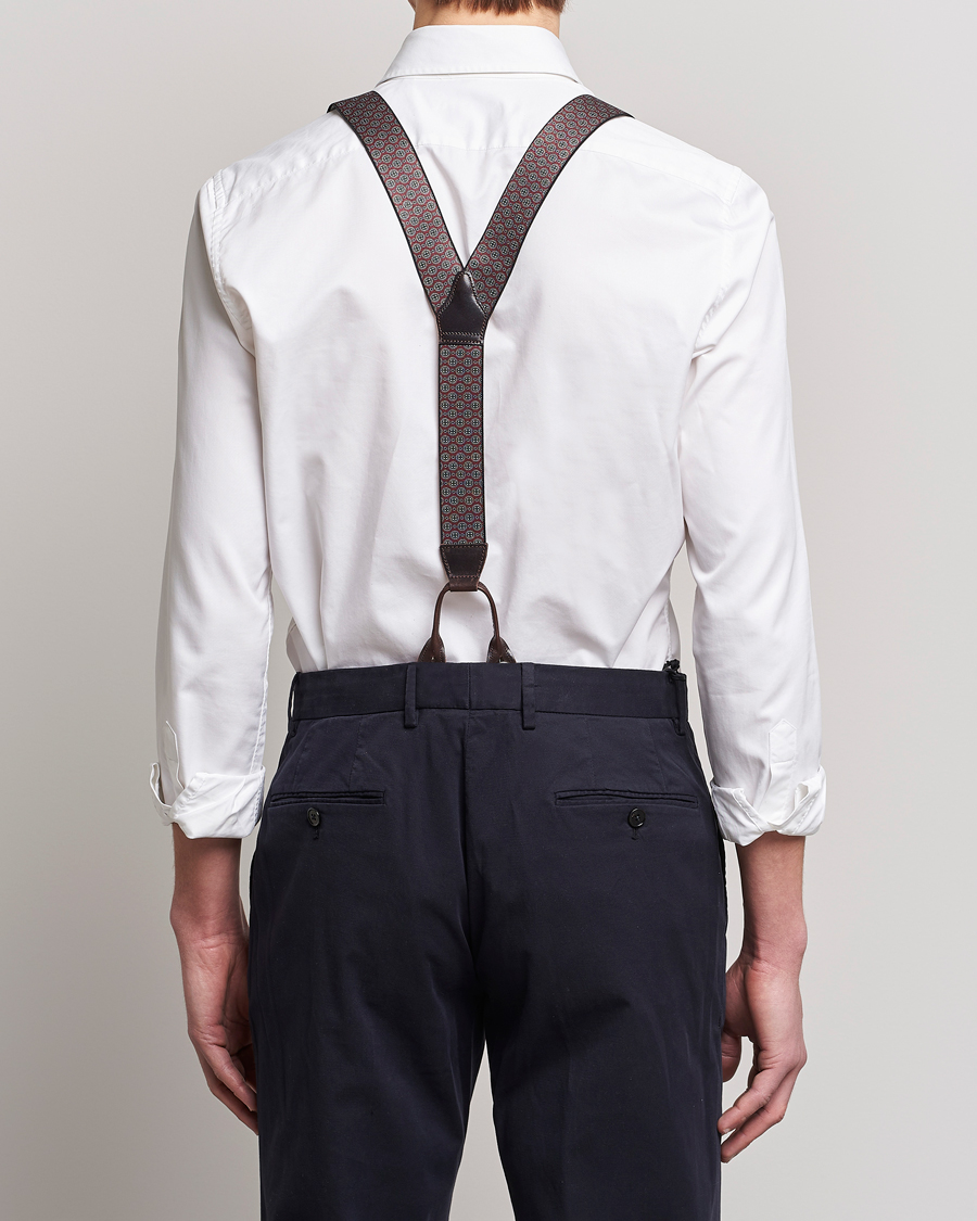 Homme | Albert Thurston Elastic Medallion Printed Braces 35mm Wine | Albert Thurston | Elastic Medallion Printed Braces 35mm Wine