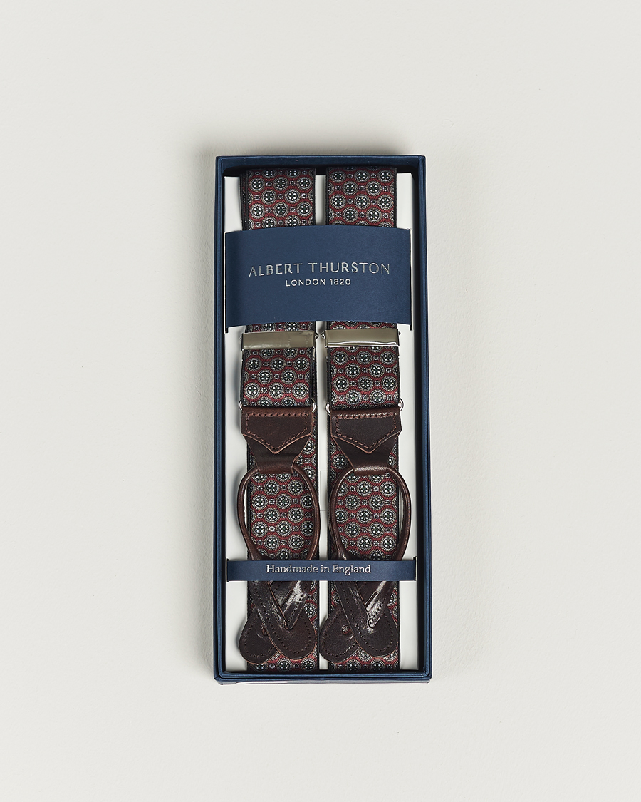 Homme | Albert Thurston Elastic Medallion Printed Braces 35mm Wine | Albert Thurston | Elastic Medallion Printed Braces 35mm Wine