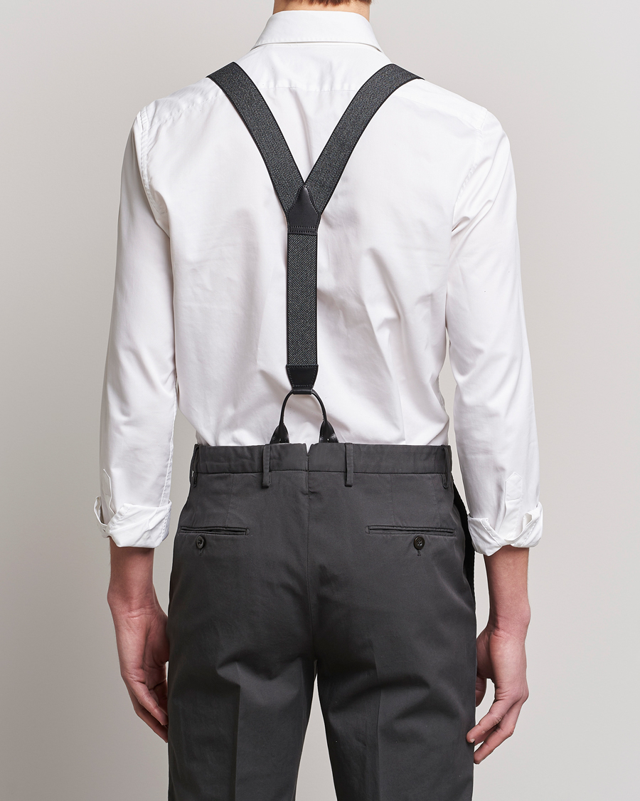 Homme | Albert Thurston Elastic Herringbone Braces 35mm Grey | Albert Thurston | Elastic Herringbone Braces 35mm Grey