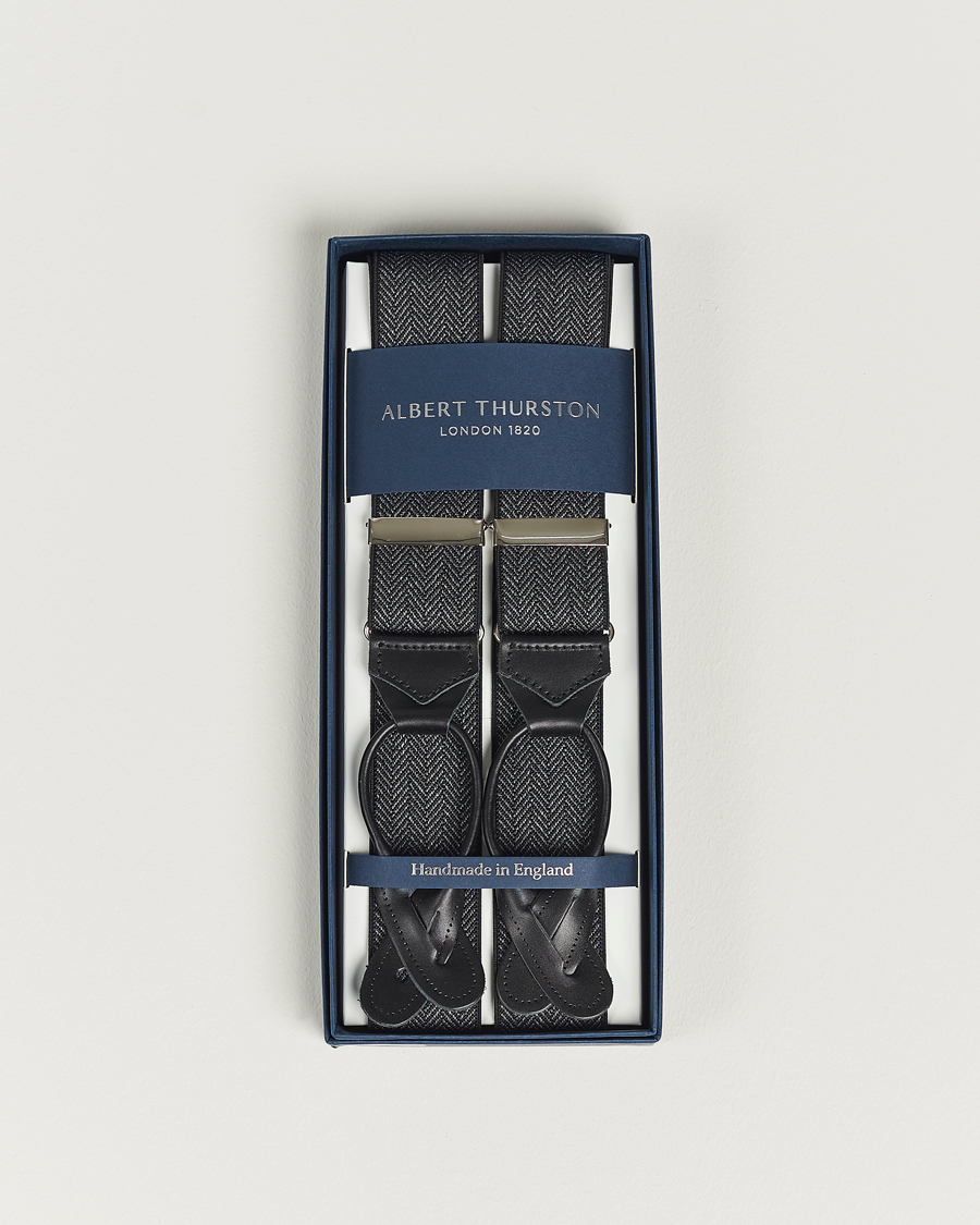 Homme | Albert Thurston Elastic Herringbone Braces 35mm Grey | Albert Thurston | Elastic Herringbone Braces 35mm Grey