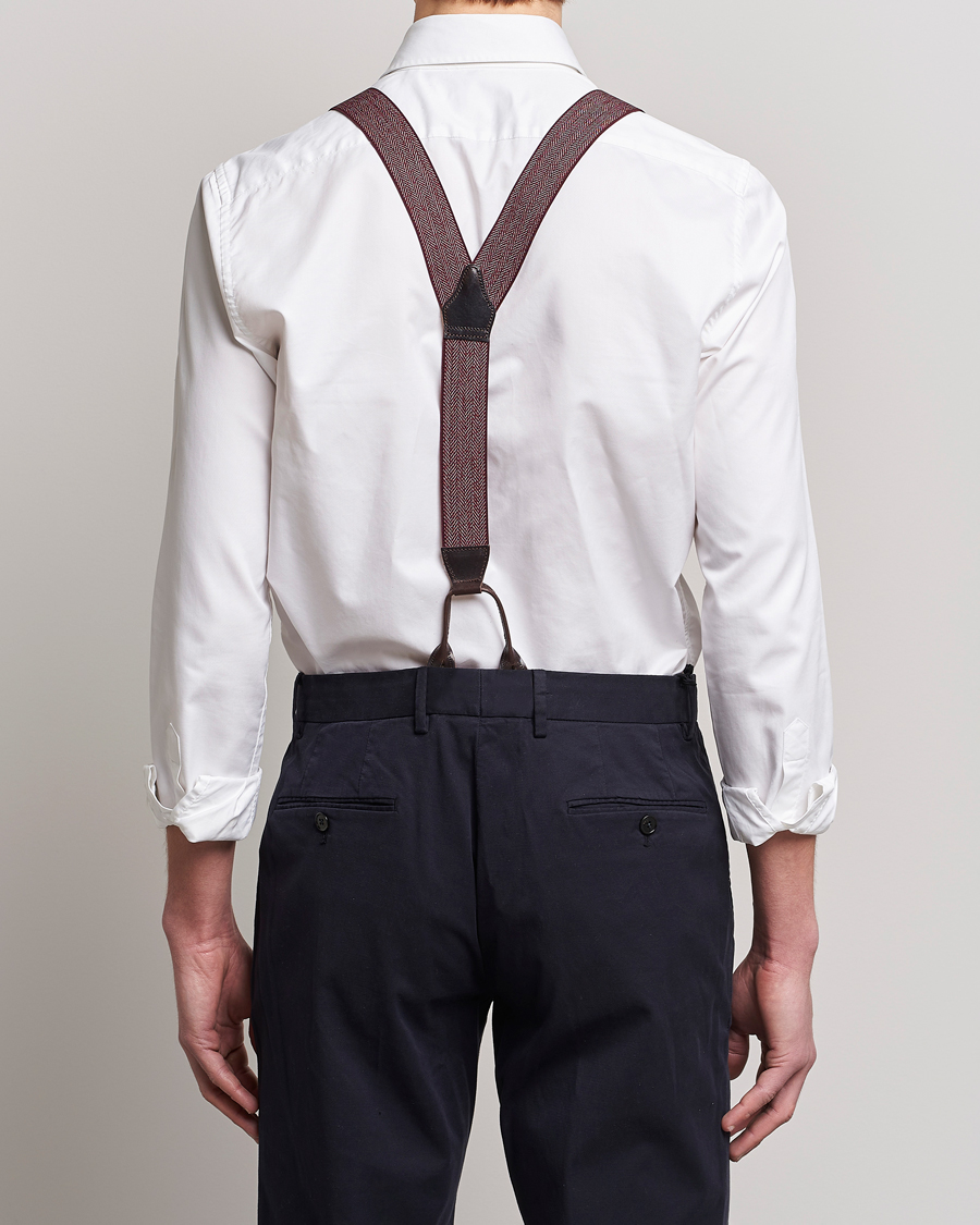 Homme | Albert Thurston Elastic Herringbone Braces 35mm Wine | Albert Thurston | Elastic Herringbone Braces 35mm Wine