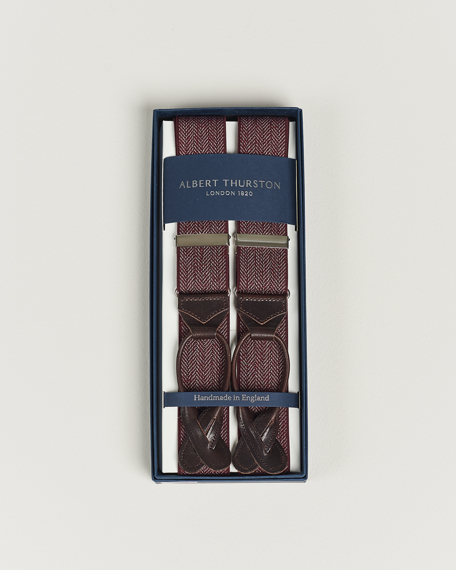 Homme | Albert Thurston Elastic Herringbone Braces 35mm Wine | Albert Thurston | Elastic Herringbone Braces 35mm Wine