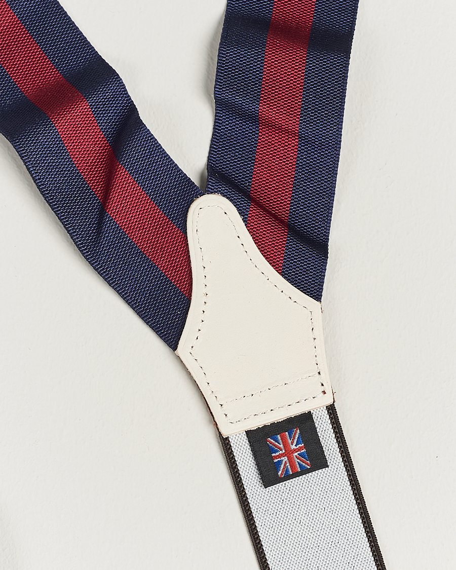 Homme | Albert Thurston Elastic Wide Stripe Braces 40mm Navy/Wine | Albert Thurston | Elastic Wide Stripe Braces 40mm Navy/Wine