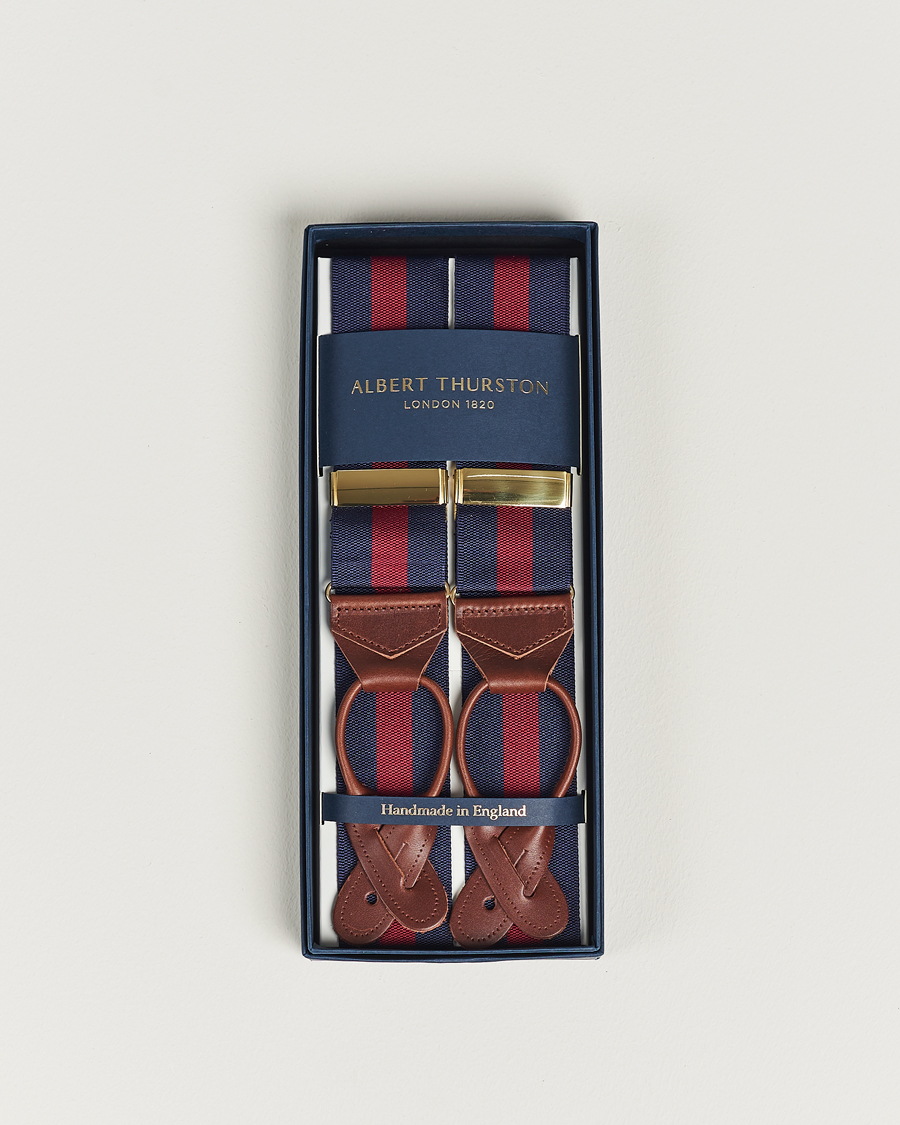 Homme | Albert Thurston Elastic Wide Stripe Braces 40mm Navy/Wine | Albert Thurston | Elastic Wide Stripe Braces 40mm Navy/Wine