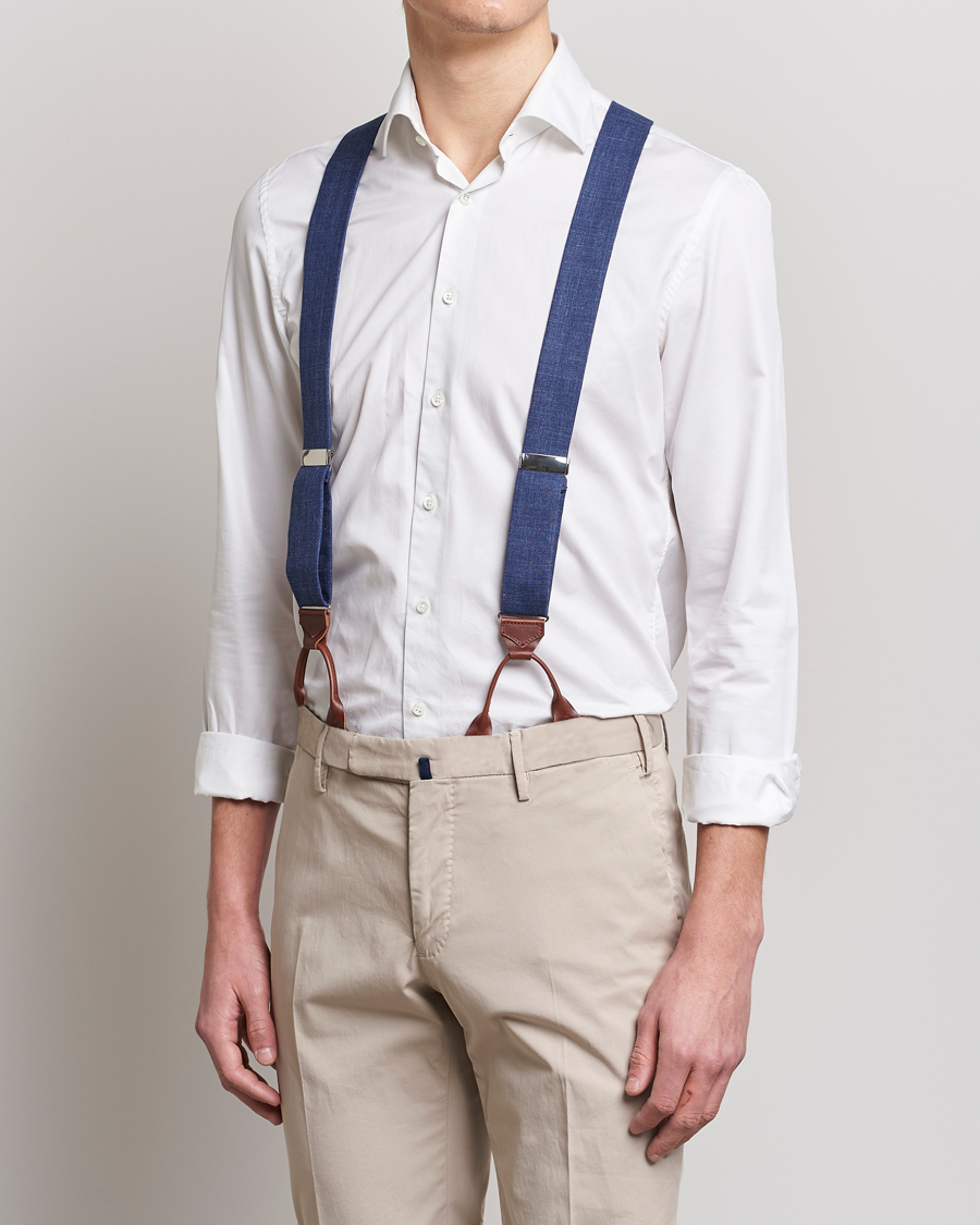 Homme | Stylesegment formal | Albert Thurston | Linen Braces Blue