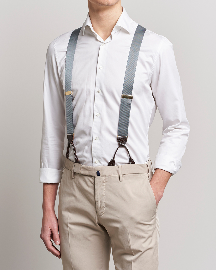 Homme | Bretelles | Albert Thurston | Elastic Ribbed Rigid Braces 35mm Dove Grey