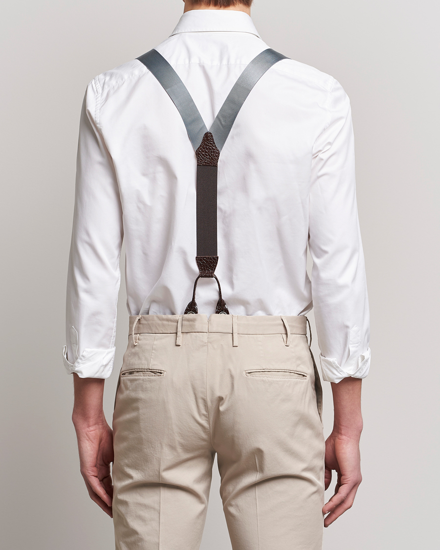 Homme | Bretelles | Albert Thurston | Elastic Ribbed Rigid Braces 35mm Dove Grey