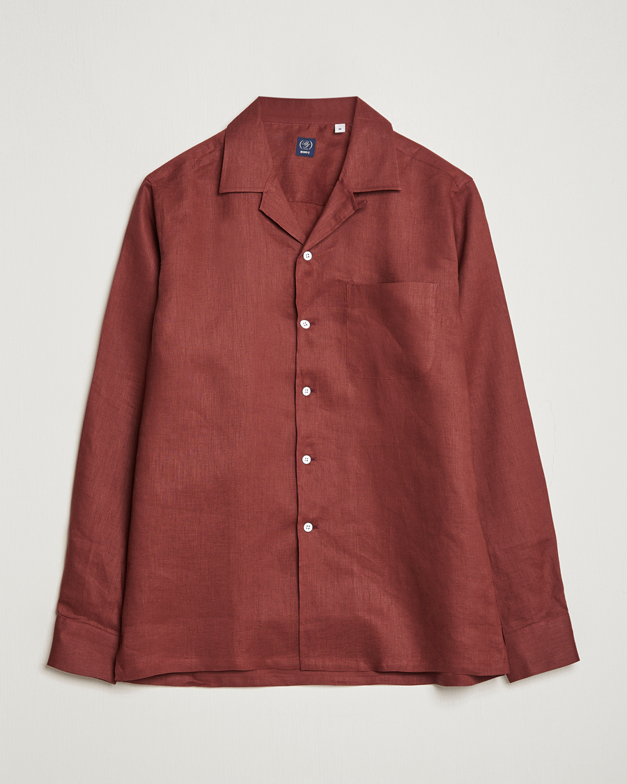 Homme | Chemises | Beams F | Relaxed Linen Shirt Brick