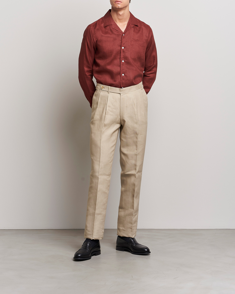 Homme | Chemises | Beams F | Relaxed Linen Shirt Brick