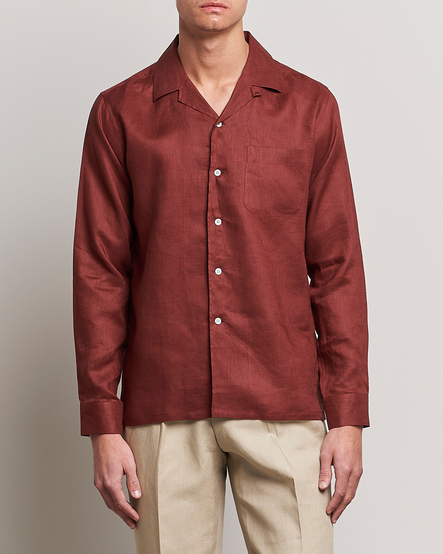 Homme | Chemises | Beams F | Relaxed Linen Shirt Brick