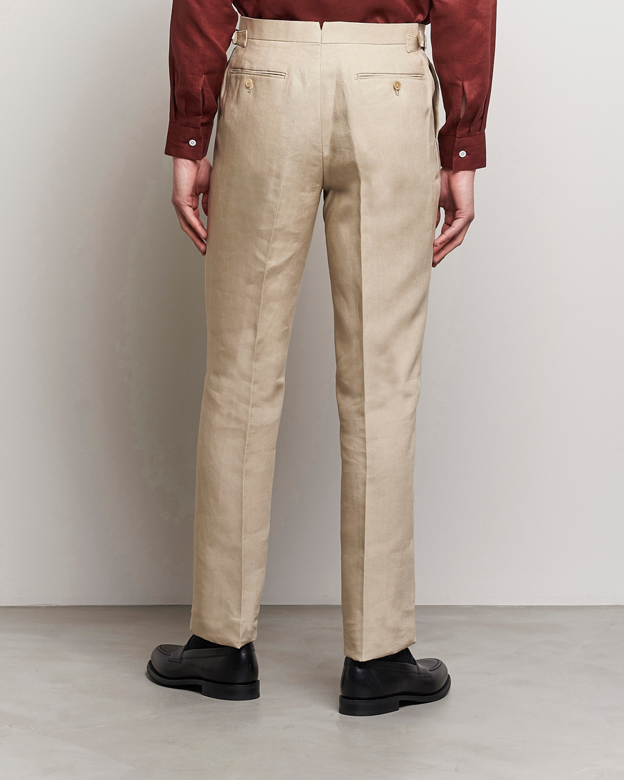 Homme | Pantalons | Beams F | Pleated Linen Trousers Beige