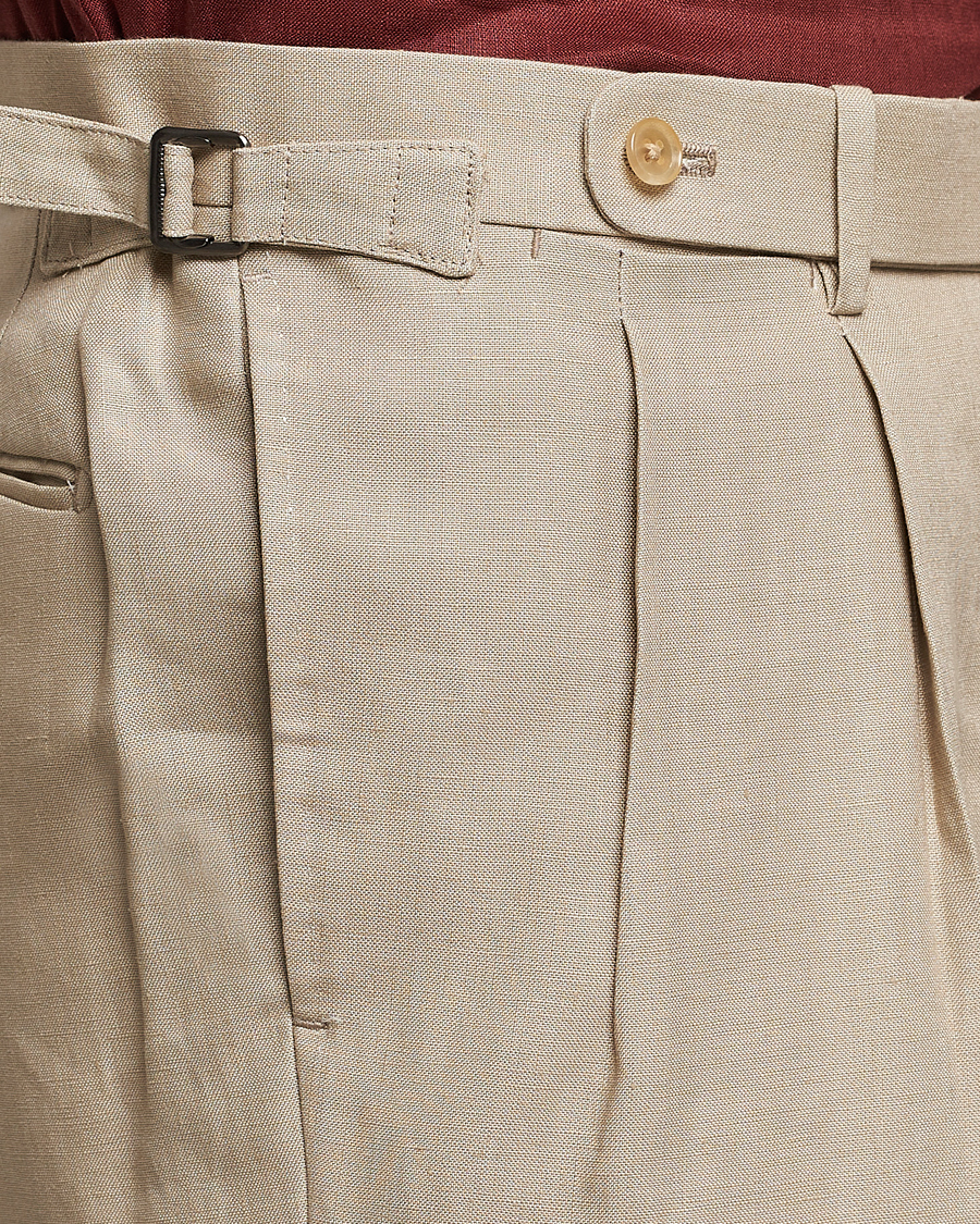 Homme | Pantalons | Beams F | Pleated Linen Trousers Beige