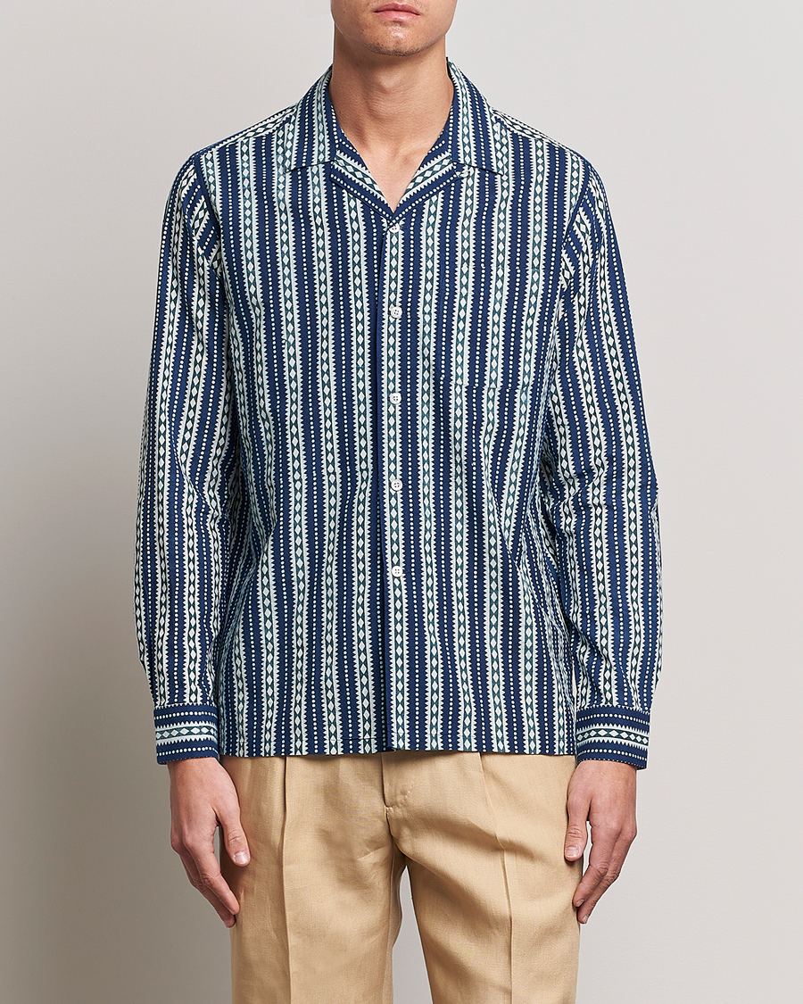 Homme | Chemises | Beams F | Relaxed Cotton Shirt Blue Stripes