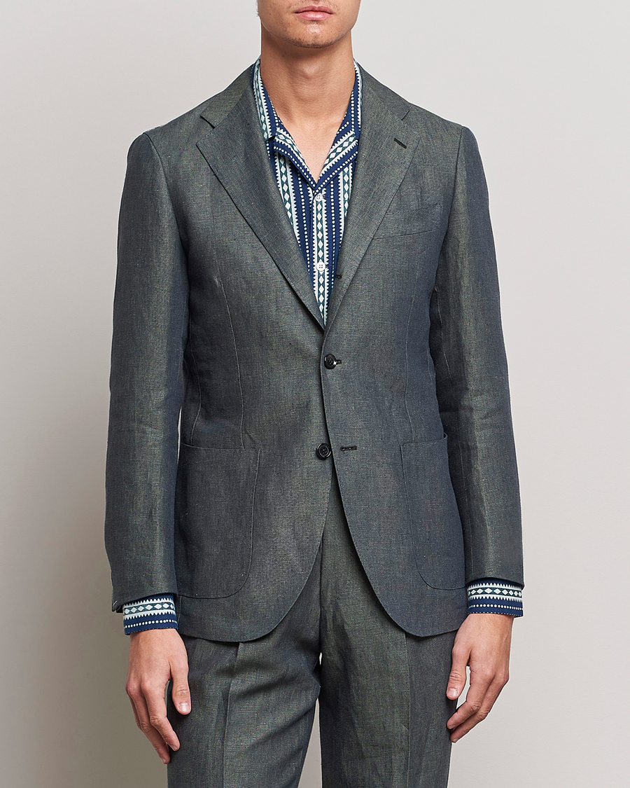 Homme | Blazers | Beams F | Patch Pocket Linen Blazer Petroleum Blue