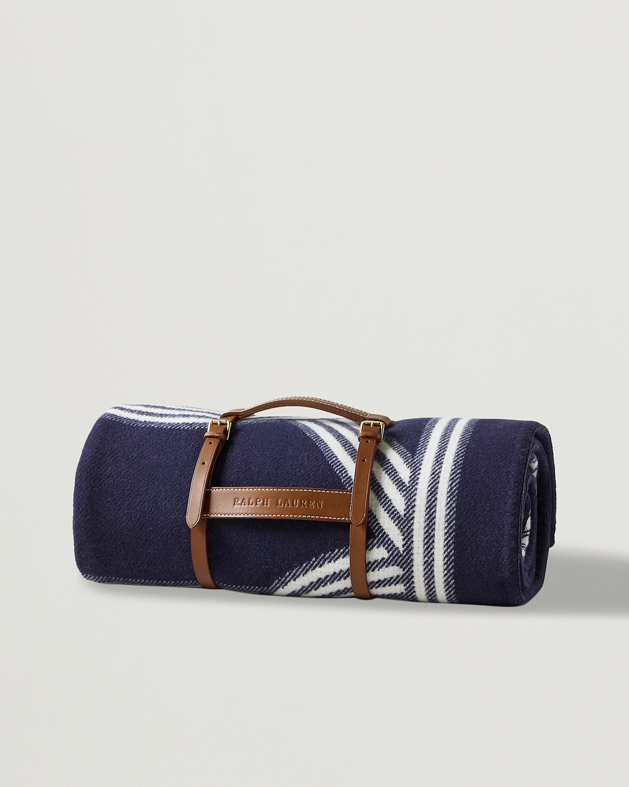 Homme | Ralph Lauren Home Berken Wool/Cashmere Signature Logo Blanket Navy | Ralph Lauren Home | Berken Wool/Cashmere Signature Logo Blanket Navy
