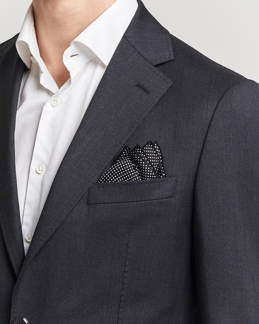 Homme | Business & Beyond | Eton | Silk Polka Dot Pocket Square Black