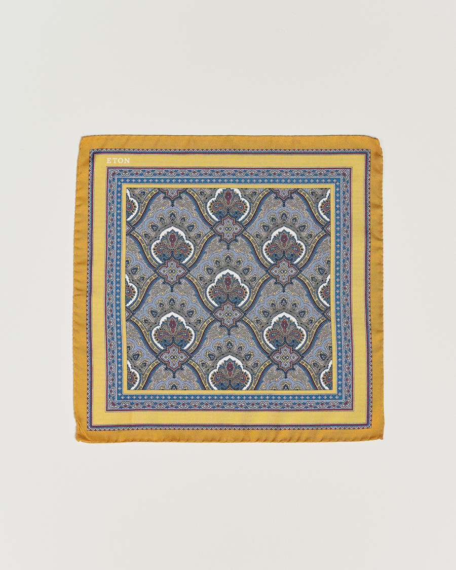 Homme | Pochettes De Costume | Eton | Silk Paisley Print Pocket Square Yellow
