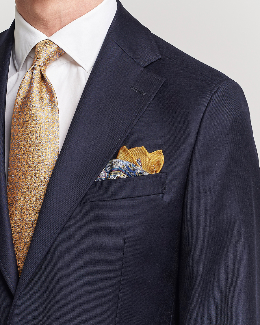 Homme | Pochettes De Costume | Eton | Silk Paisley Print Pocket Square Yellow