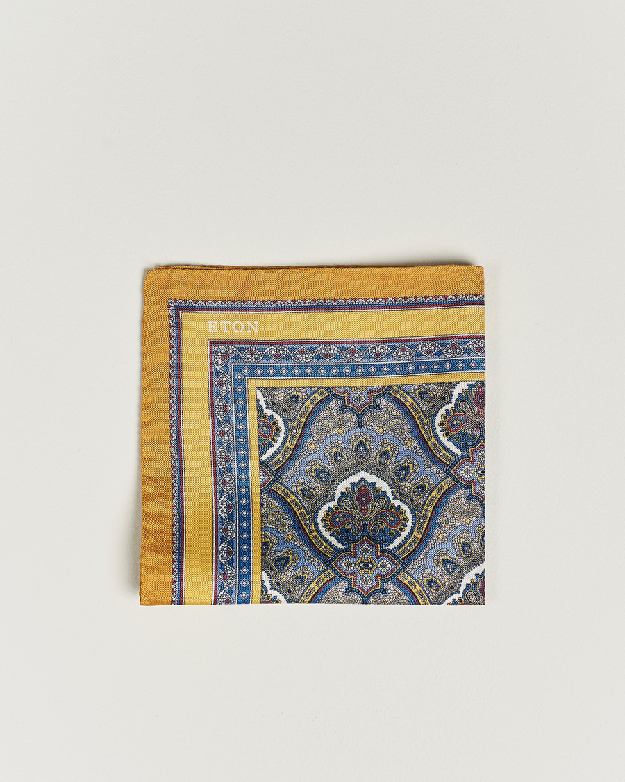 Homme | Pochettes De Costume | Eton | Silk Paisley Print Pocket Square Yellow
