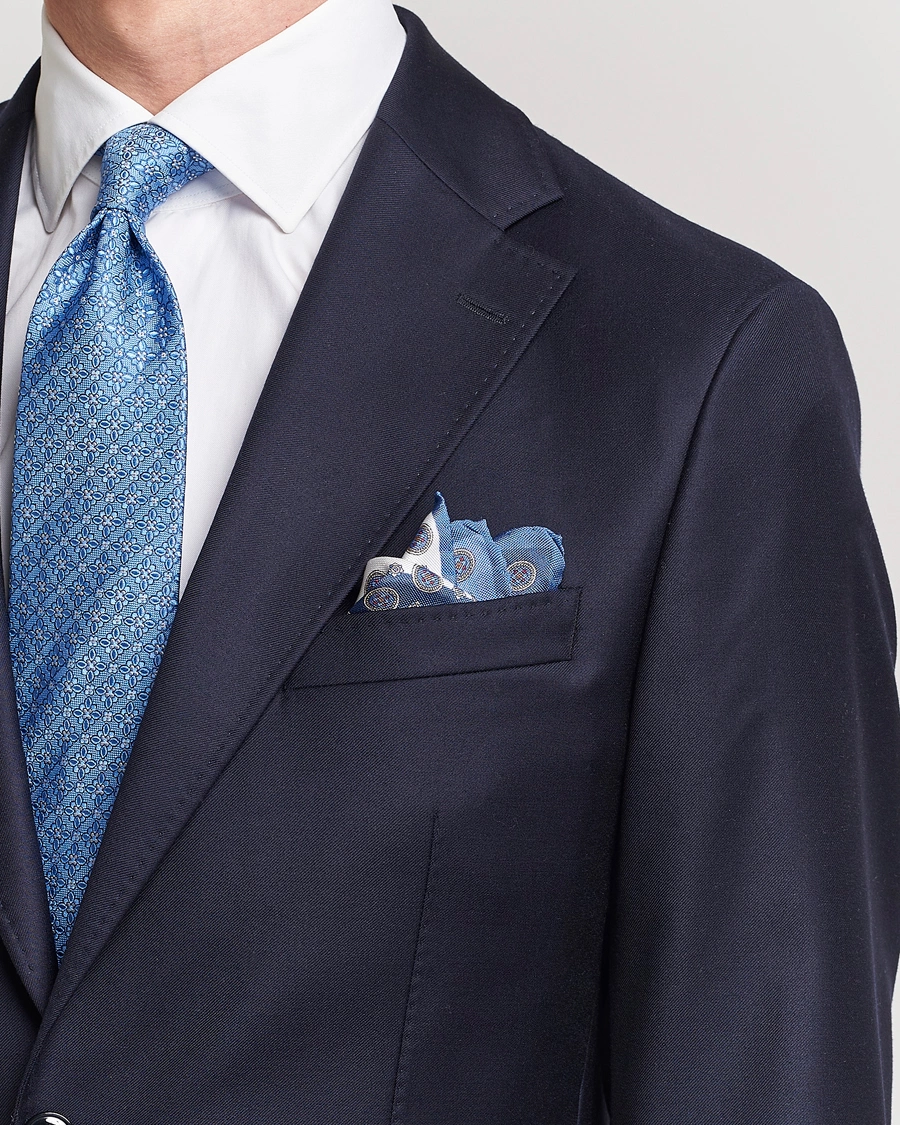 Homme |  | Eton | Silk Four Faced Medallion Pocket Square Blue Multi