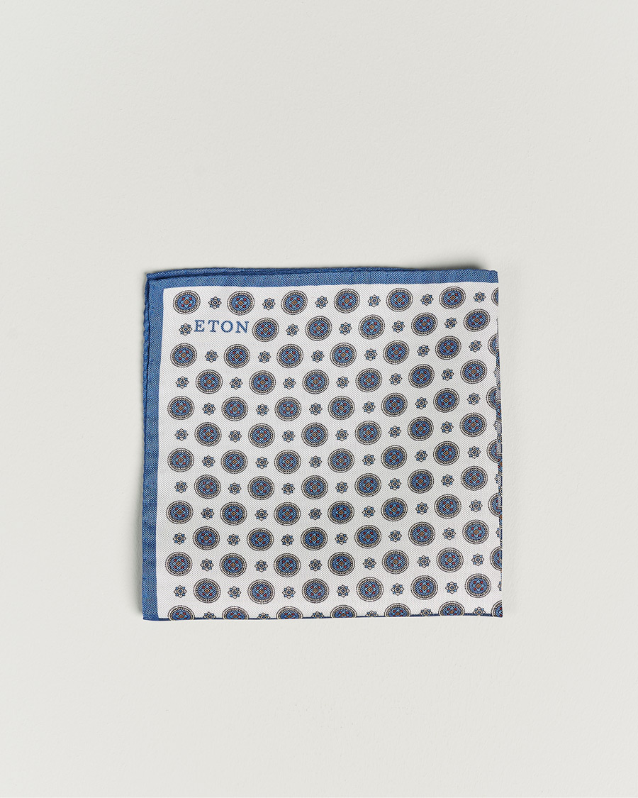 Homme | Eton Silk Four Faced Medallion Pocket Square Blue Multi | Eton | Silk Four Faced Medallion Pocket Square Blue Multi