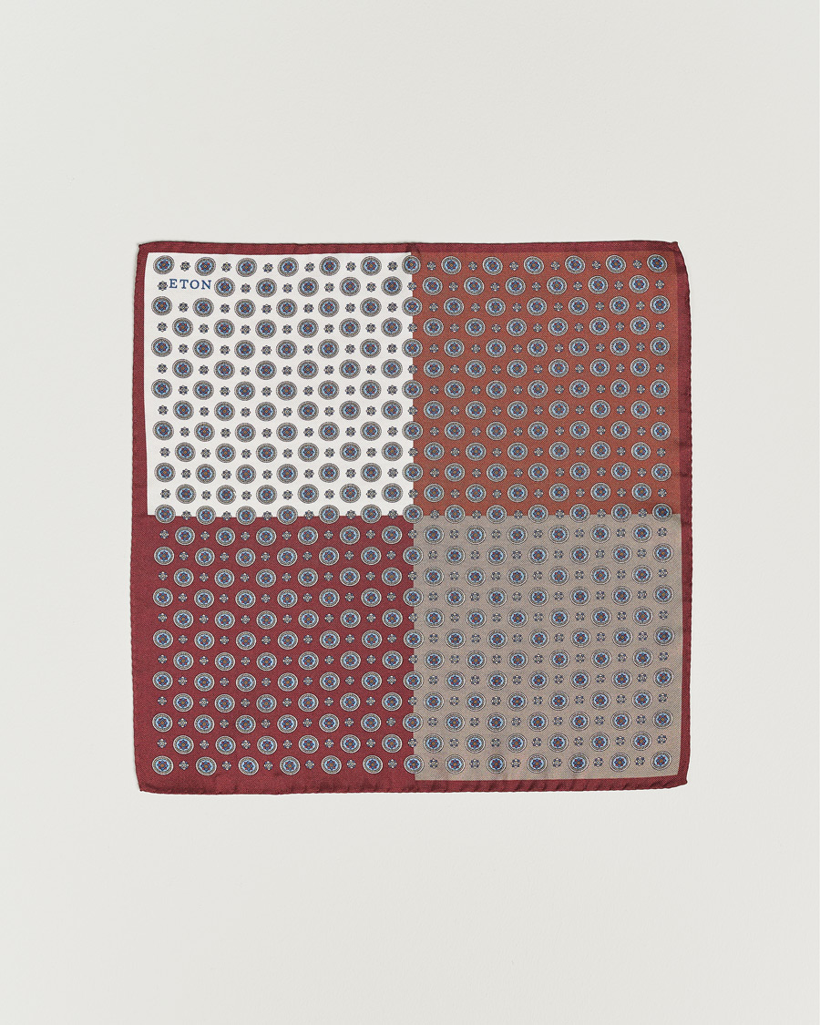 Homme | Pochettes De Costume | Eton | Silk Four Faced Medallion Pocket Square White Multi