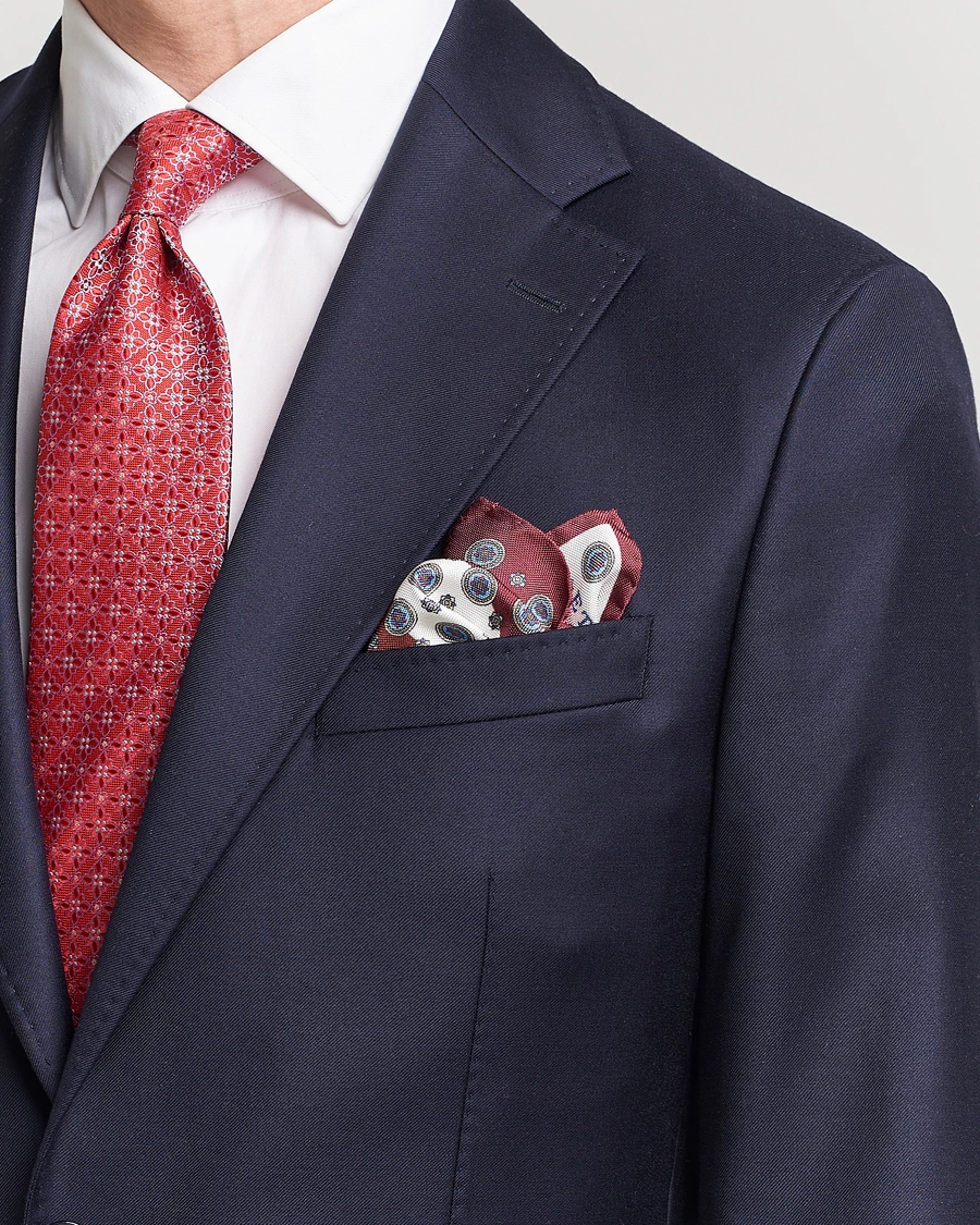 Homme | Eton | Eton | Silk Four Faced Medallion Pocket Square White Multi