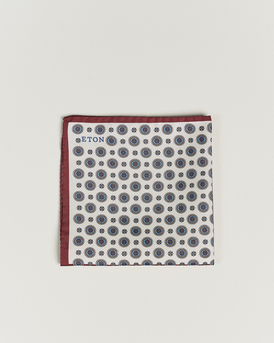Homme | Pochettes De Costume | Eton | Silk Four Faced Medallion Pocket Square White Multi