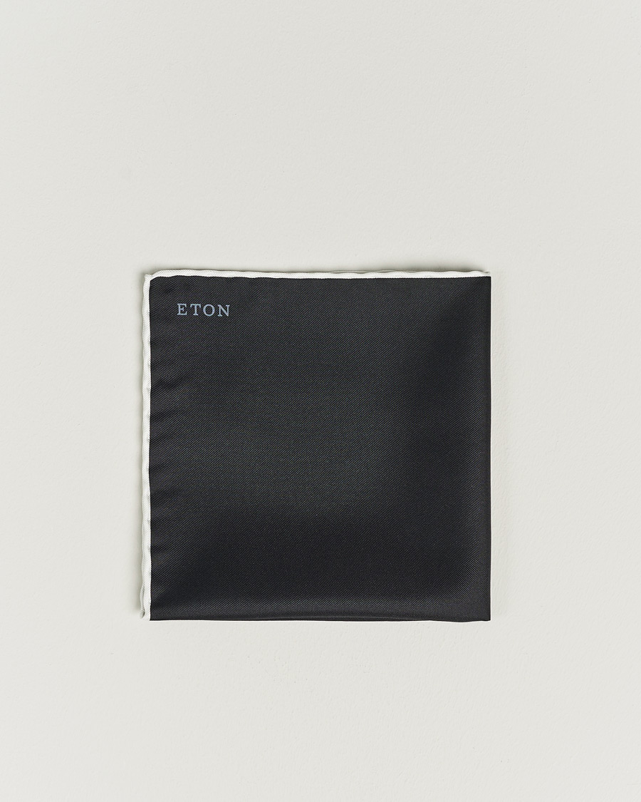 Homme | Eton Silk Pocket Square Black | Eton | Silk Pocket Square Black