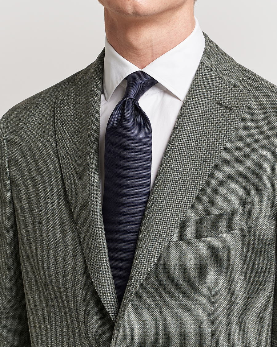 Homme | Cravates | Eton | Silk Basket Weave Tie Navy