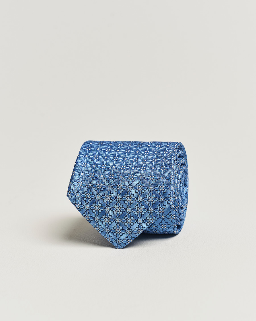 Homme | Eton Silk Printed Flower Tie Blue | Eton | Silk Printed Flower Tie Blue